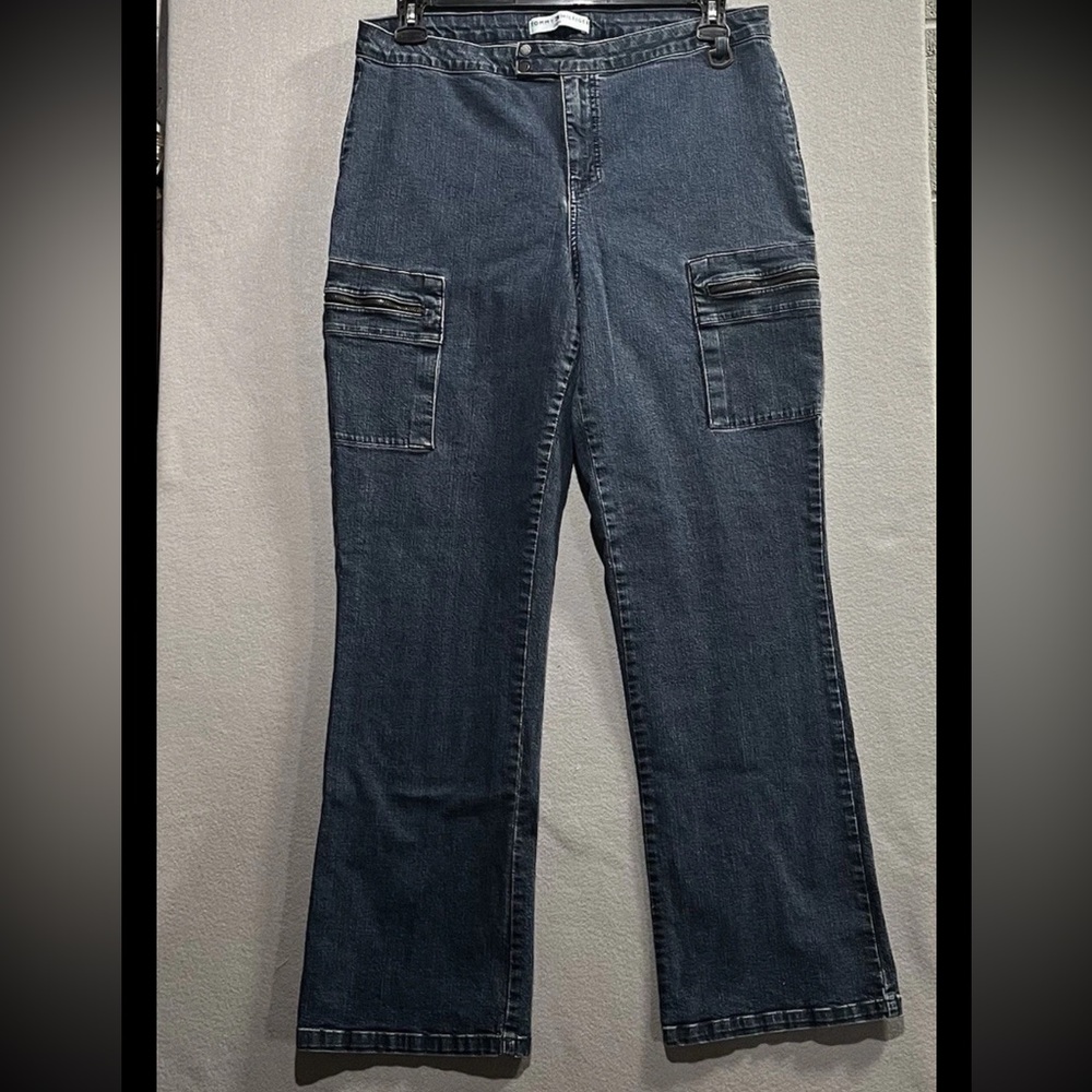 RARE Y2K Tommy Hilfiger High Rise Flare Jeans Zip Pockets Jean Ring 16x32(16x31)